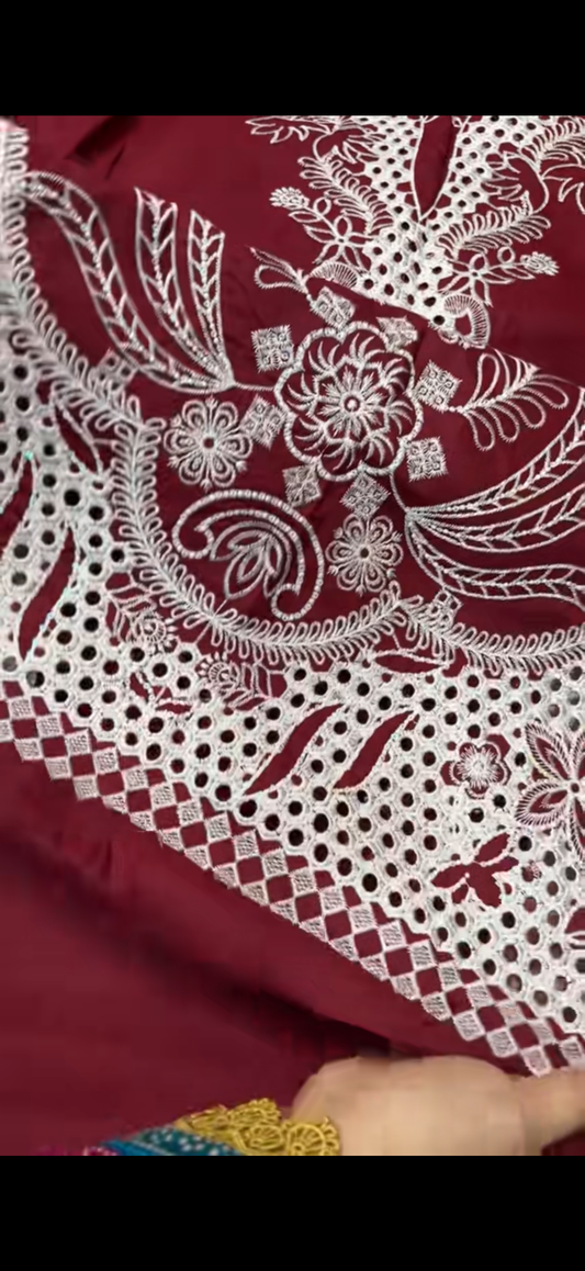 2PC Lawn Suit chicken Kari maroon