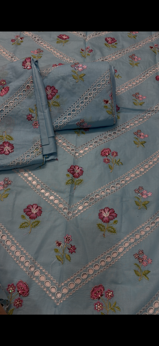 2PC Embroidered Lawn Suit sky
