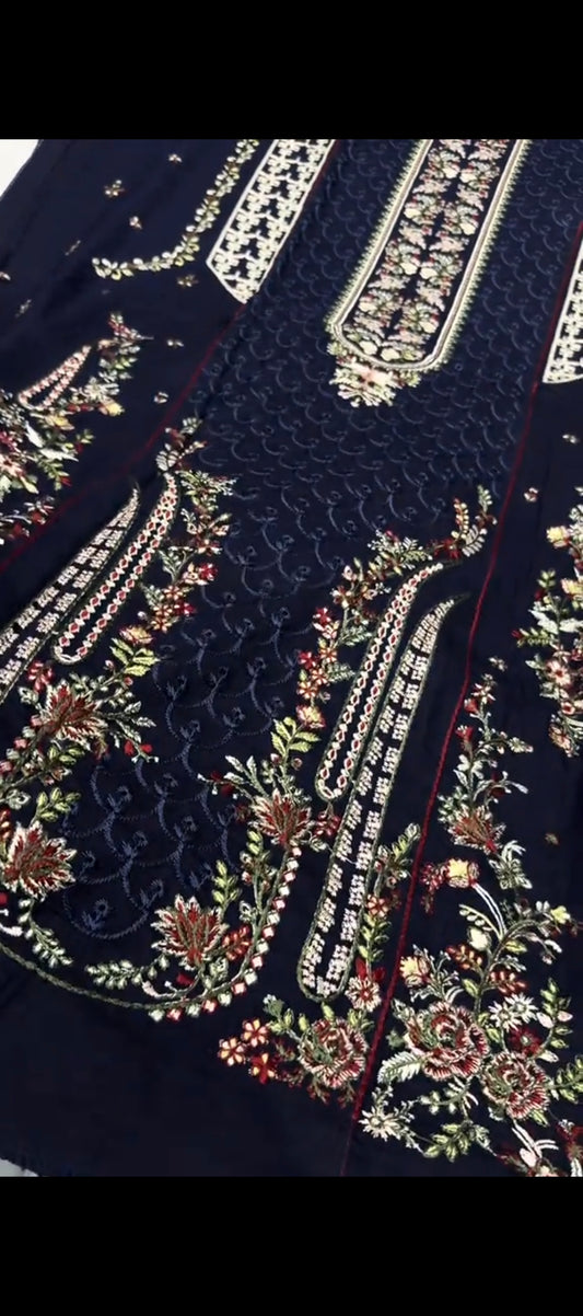 🌺 MIDNIGHT BLOOM – PREMIUM CHICKEN KARI & MULTI-COLOR EMBROIDERED