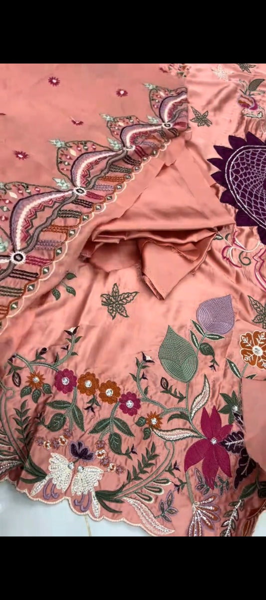 🌸 Elegant Peach Silk Embroidered 2PC Suit 🌸