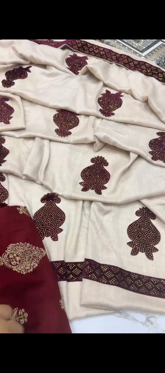 Shiny stone Shawl , 3-Piece Winter Embroidered Suit ✨