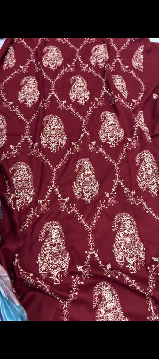 🌙 3PC Maroon Embroidered Suit