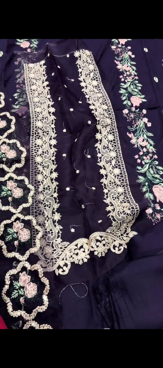 ✨ Midnight Elegance – 2-Piece Peach Wool Embroidered Suit