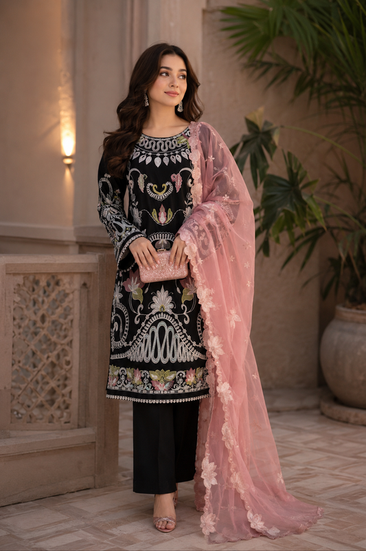 3 Piece Luxury Embroidered Silk Suit ✨