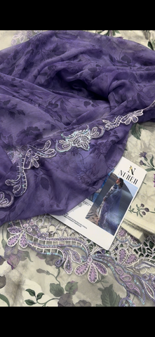 Nureh Luxury 3PC Suit – Soft Floral Elegance(Aiza khan)shooting Dress