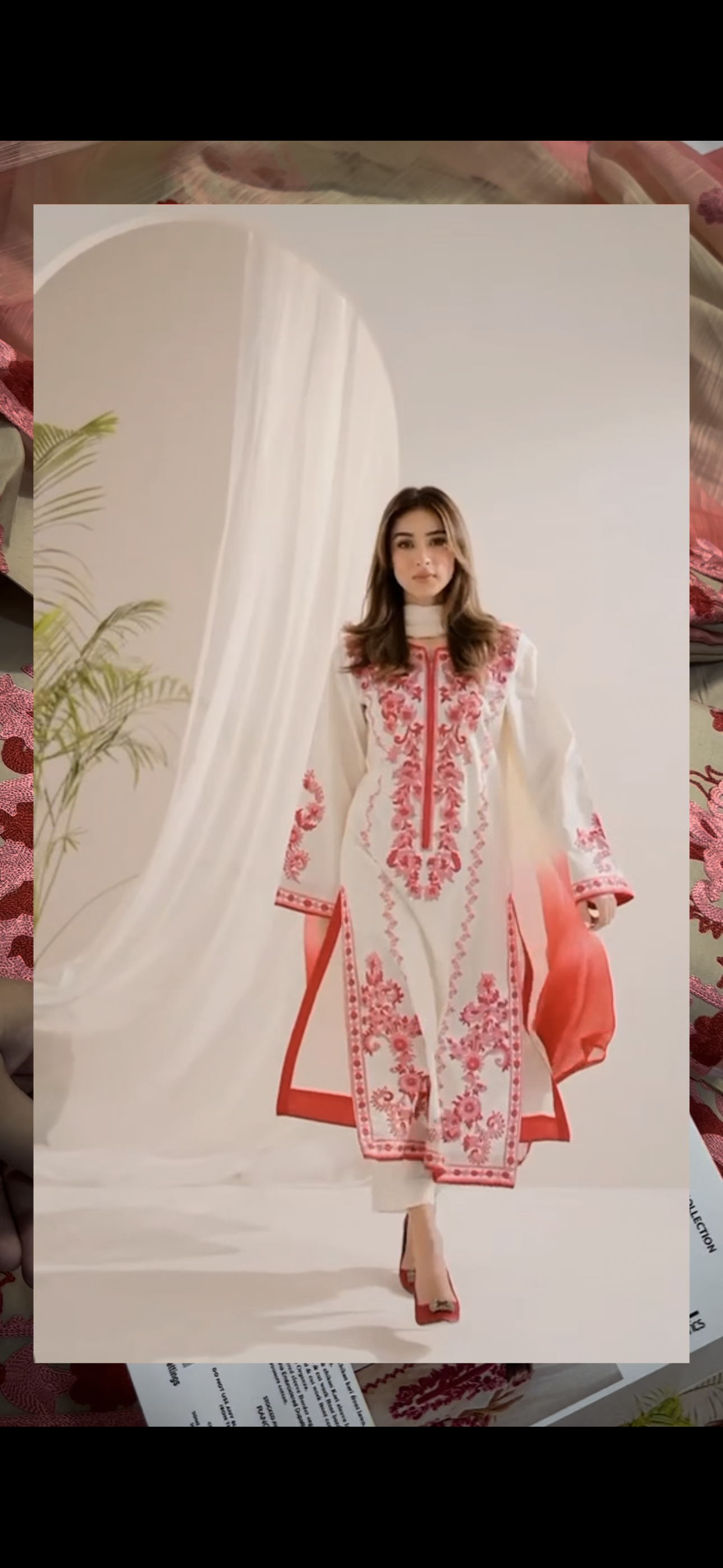 Tawakal 3PC Embroidered Suit – skin & Red Elegance