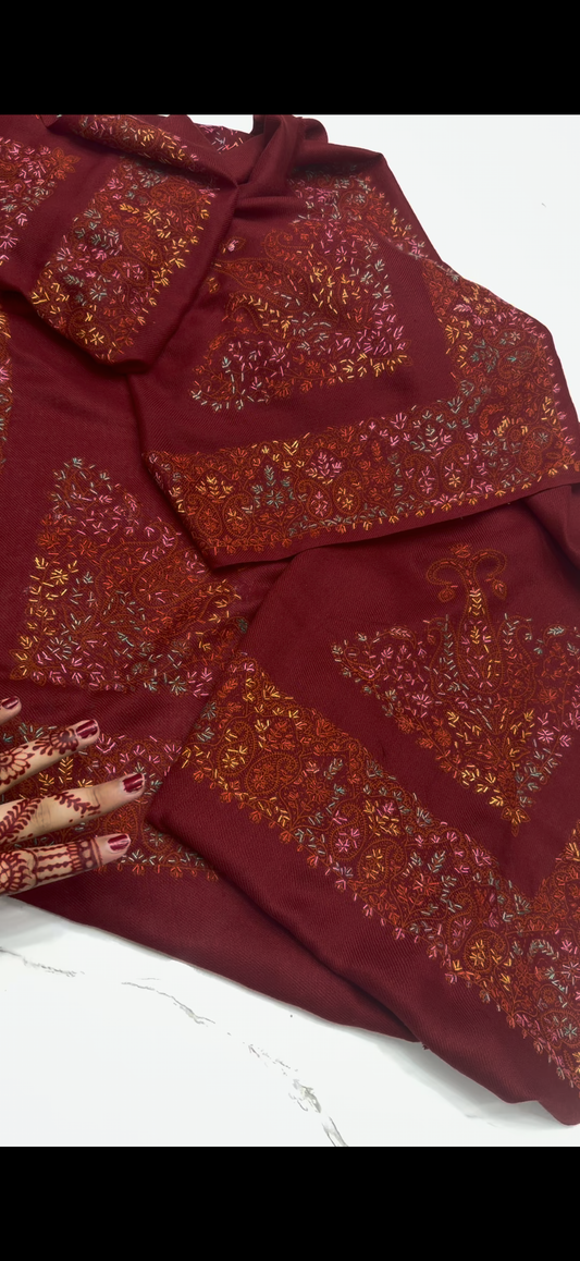 Luxury 3-Piece Kacha Tanka Suit maroon