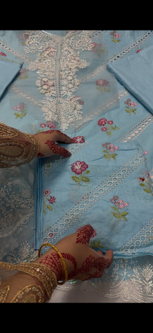2PC Embroidered Lawn Suit sky