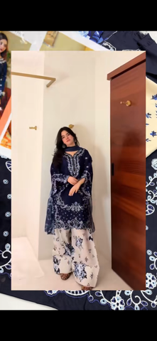 3pc Navy blue Embroidered Artical