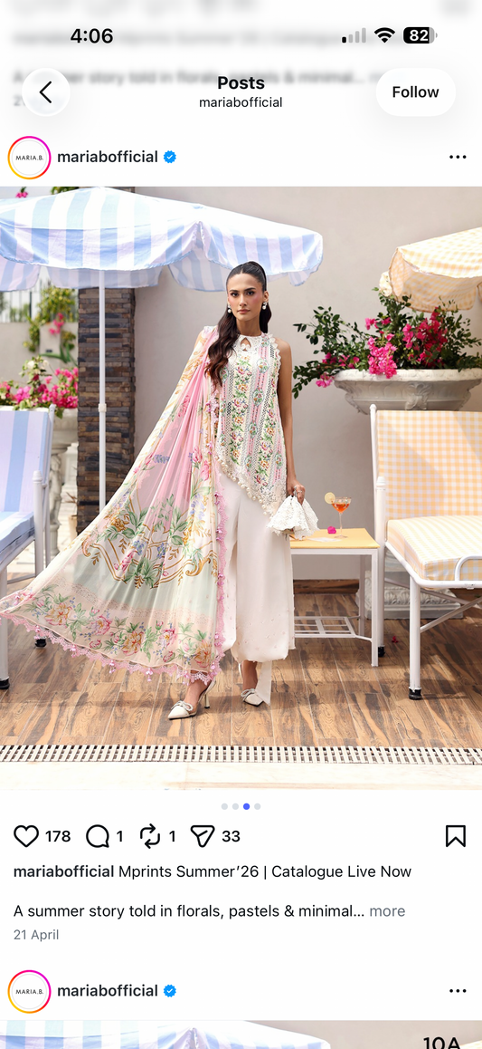 3PC Printed Lawn Suit pink Maria B