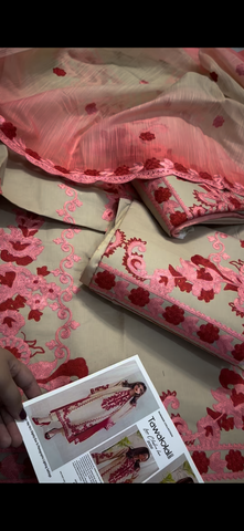 Tawakal 3PC Embroidered Suit – skin & Red Elegance