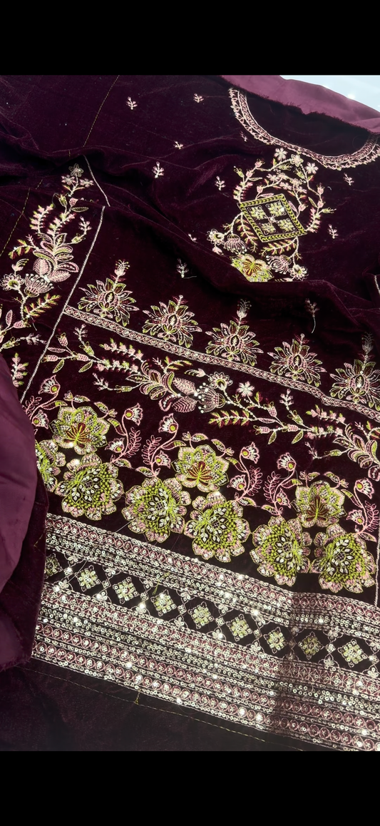 Luxury velvet 3pc maroon