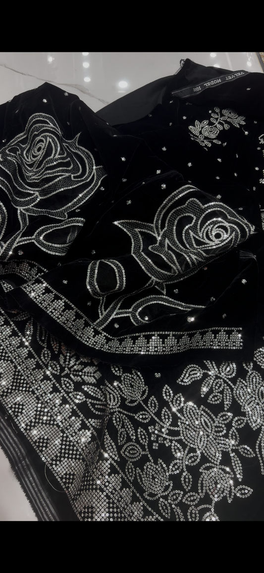 Luxury Black velvet Embroidered 3-Piece Suit