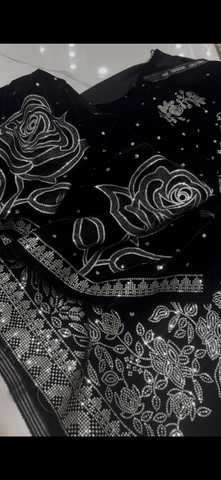 Luxury Black velvet Embroidered 3-Piece Suit
