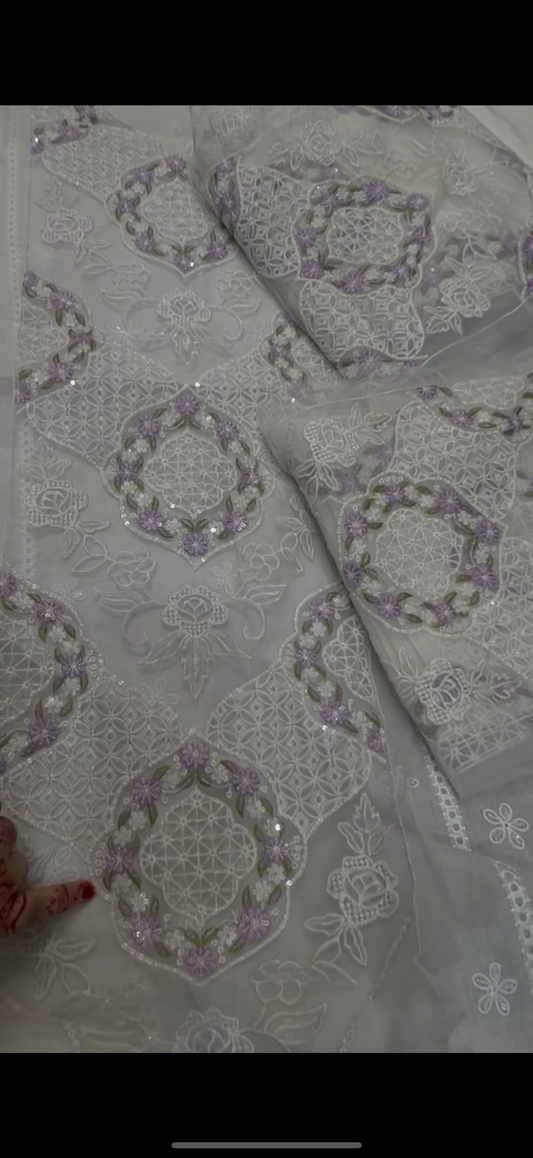 2PC Elegant Embroidered Suit white