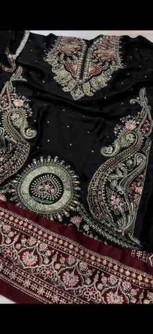 3PC Silk Ethnic Suit Black