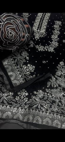 Luxury Black velvet Embroidered 3-Piece Suit