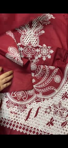 2PC Lawn Suit chicken Kari maroon