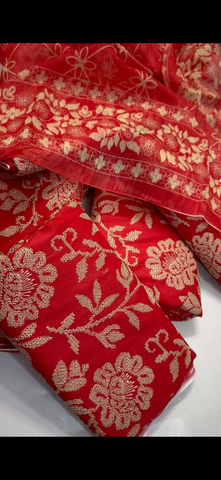 Cross Stitch 3PC Suit – Red Embroidered Elegance