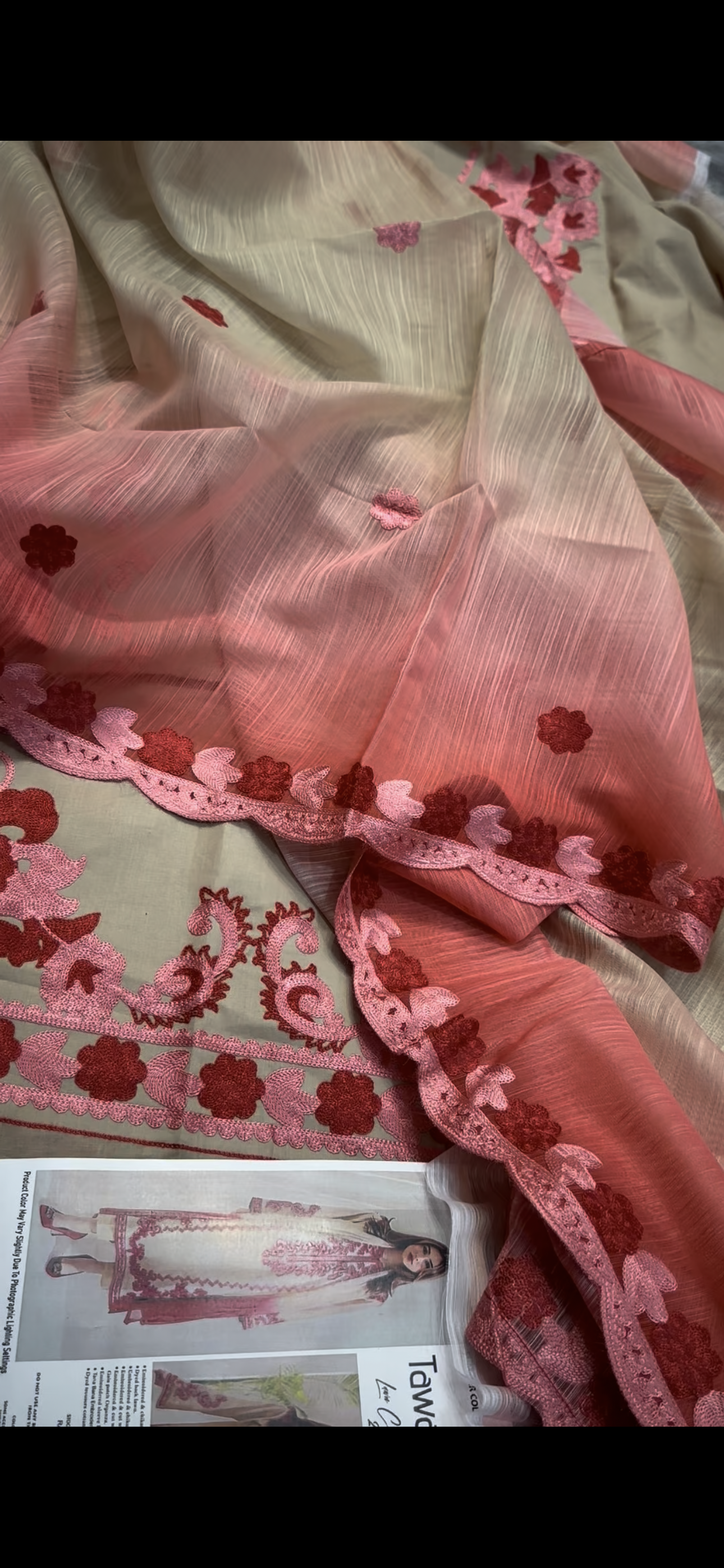 Tawakal 3PC Embroidered Suit – skin & Red Elegance