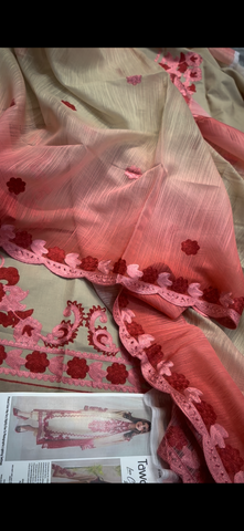 Tawakal 3PC Embroidered Suit – skin & Red Elegance