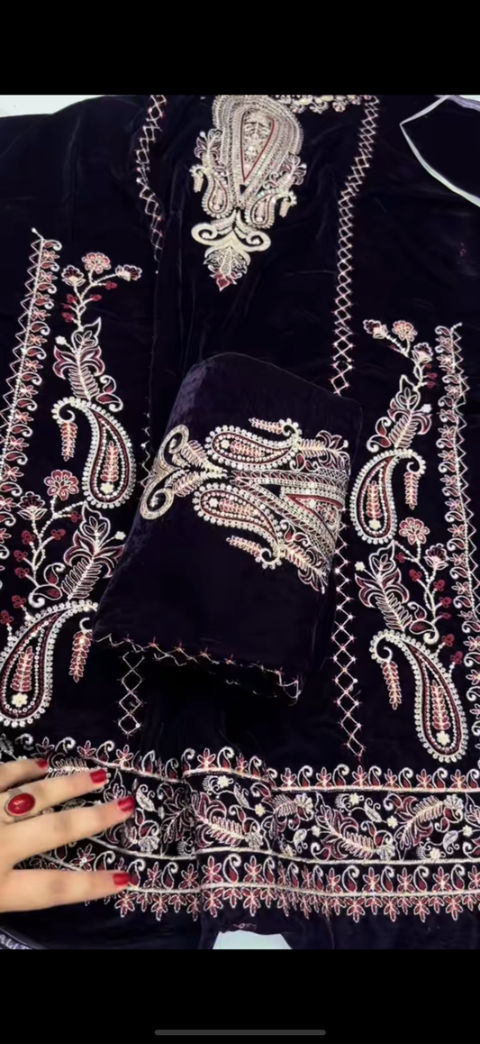 Luxury Velvet Embroidered purple