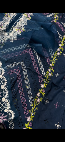 2PC Chicken Kari Embroidered Suit Zink