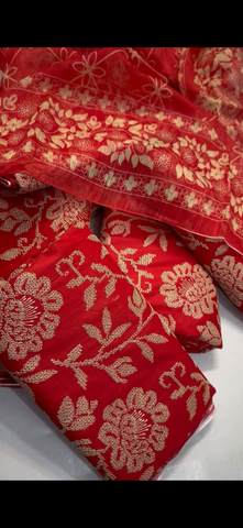 Cross Stitch 3PC Suit – Red Embroidered Elegance