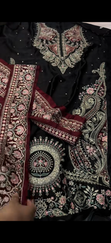 3PC Silk Ethnic Suit Black