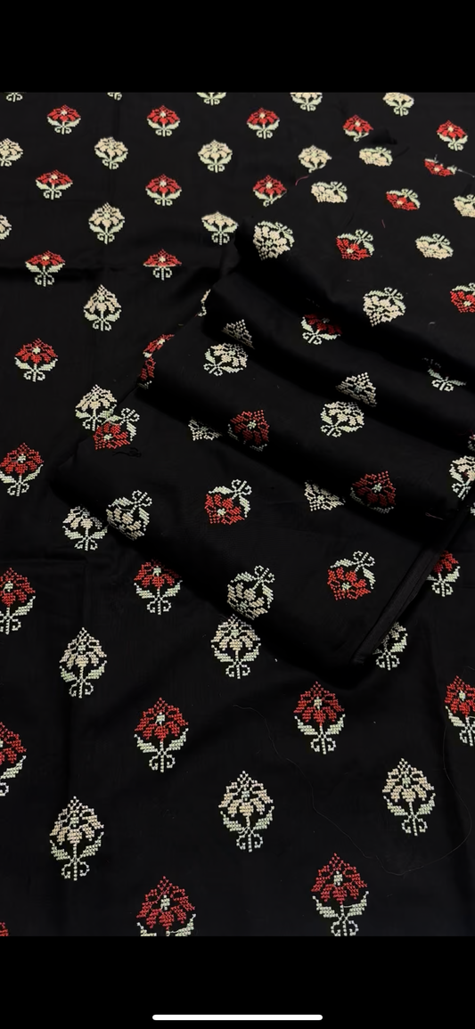 Elegant Black 2PC Thread soft embroidered