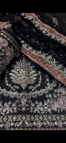 Aneelas 3PC Embroidered Lawn Black
