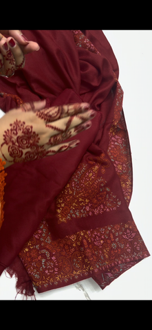 Luxury 3-Piece Kacha Tanka Suit maroon