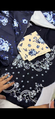 3pc Navy blue Embroidered Artical