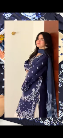 3pc Navy blue Embroidered Artical