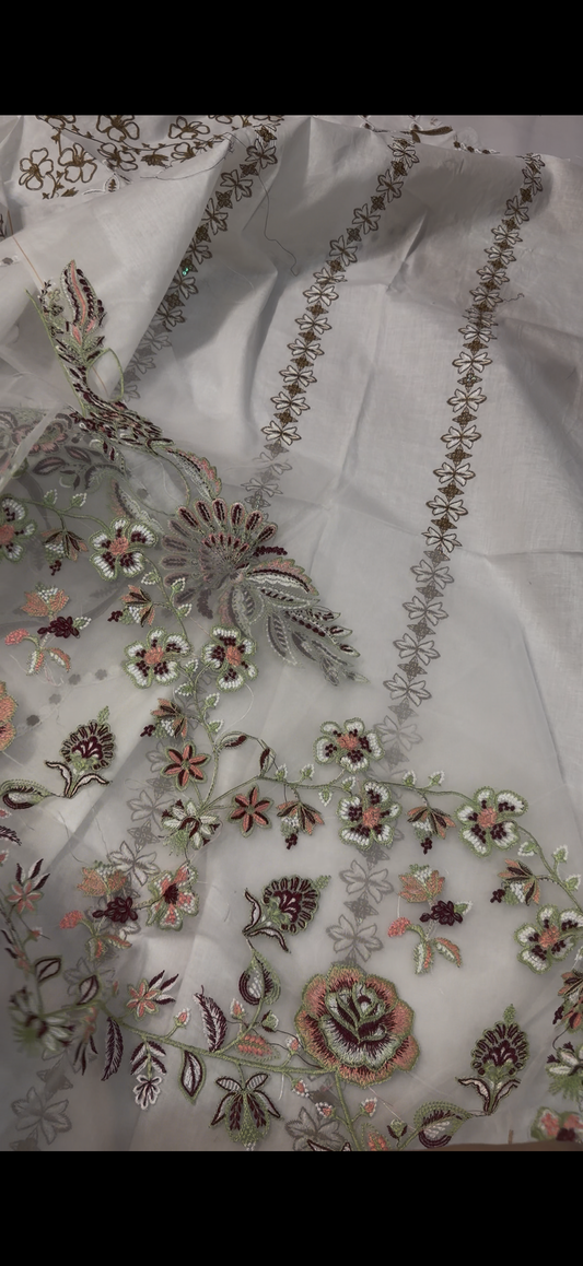 2PC Embroidered Suit white multi