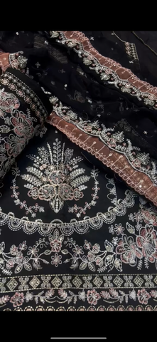Aneelas 3PC Embroidered Lawn Black