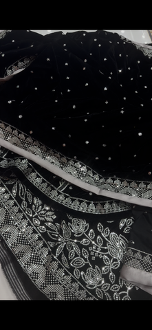 Luxury Black velvet Embroidered 3-Piece Suit