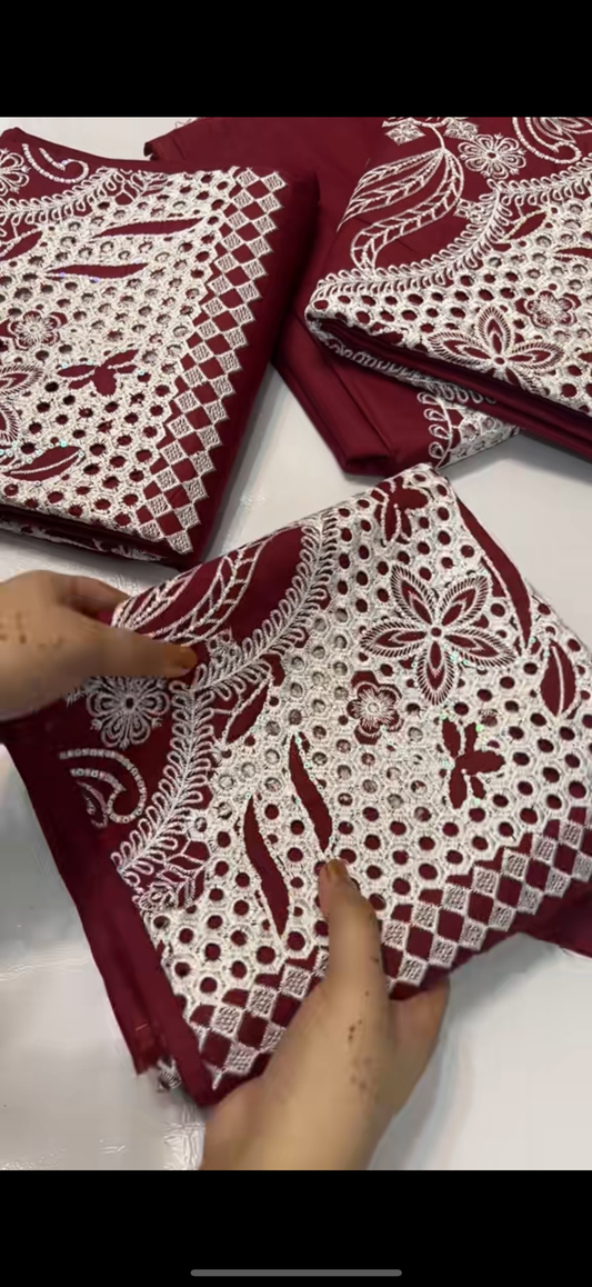 2PC Lawn Suit chicken Kari maroon