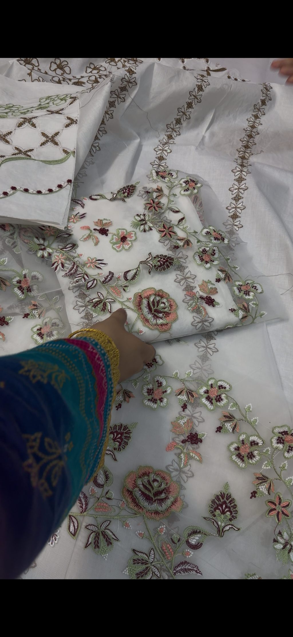 2PC Embroidered Suit white multi