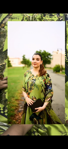 Aneelas 2-Piece All-Over Printed Suit olive green Silk