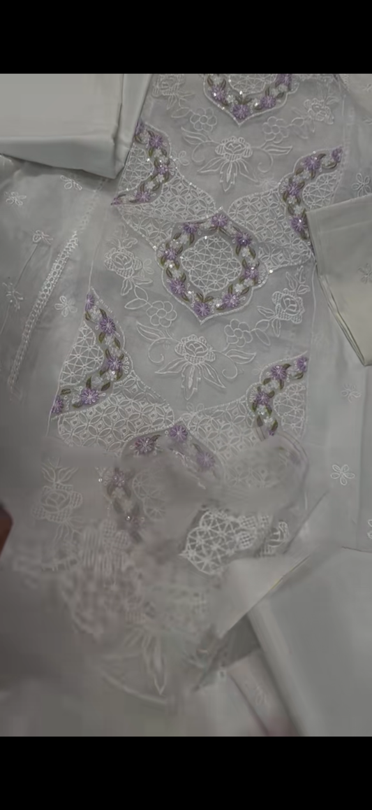 2PC Elegant Embroidered Suit white