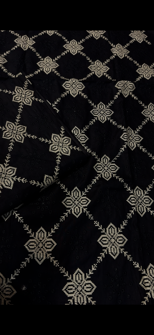 2PC Embroidered Lawn Suit black skin