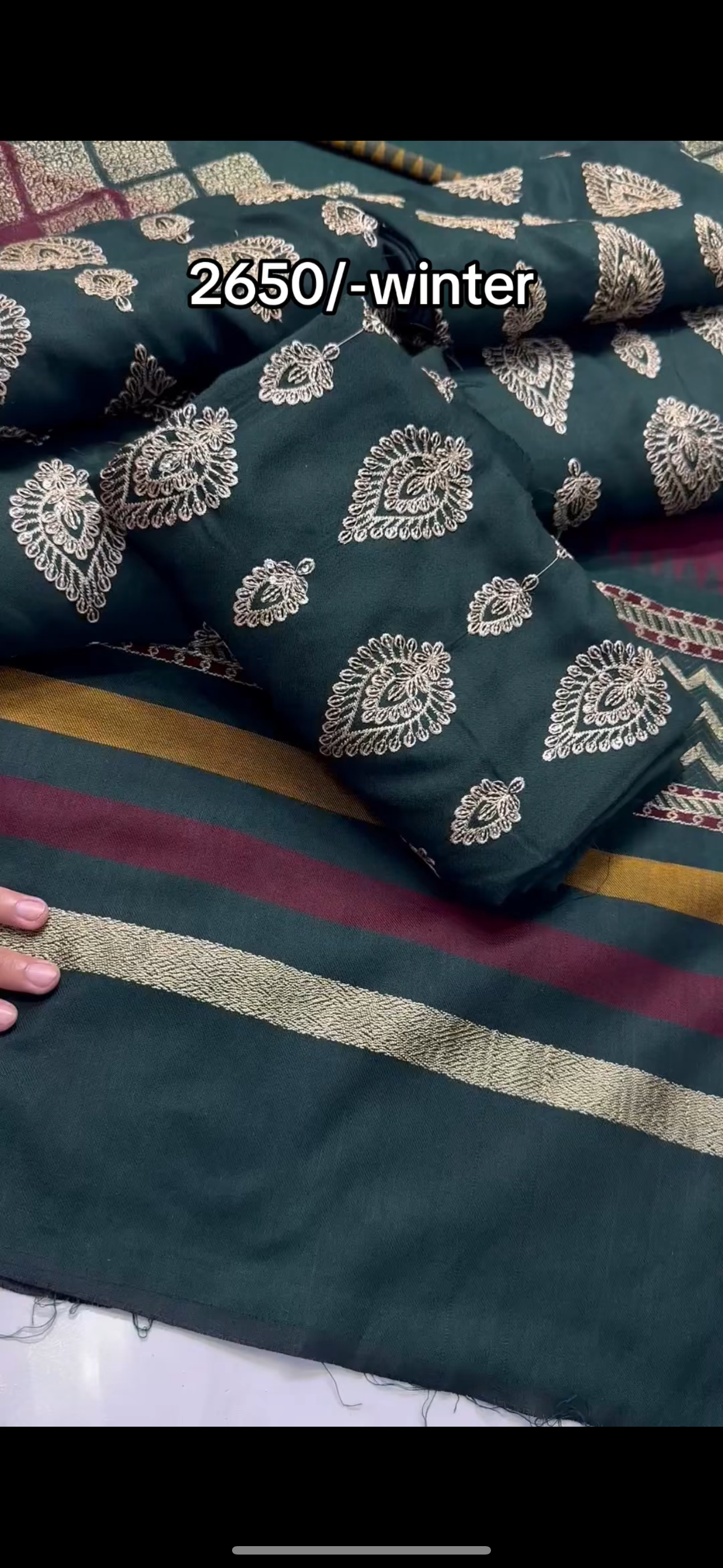 Heavy embroidered 3pc pashmina wool shawl