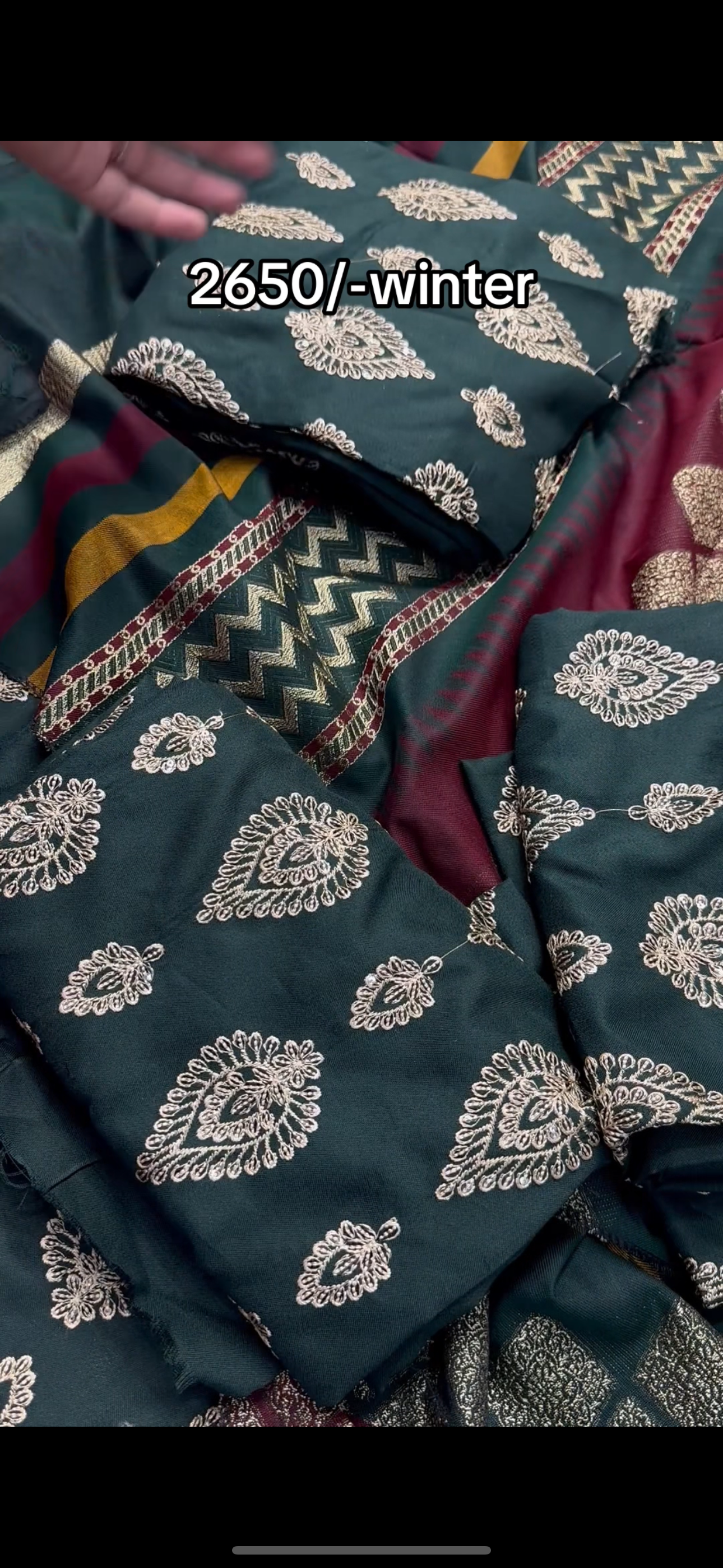 Heavy embroidered 3pc pashmina wool shawl