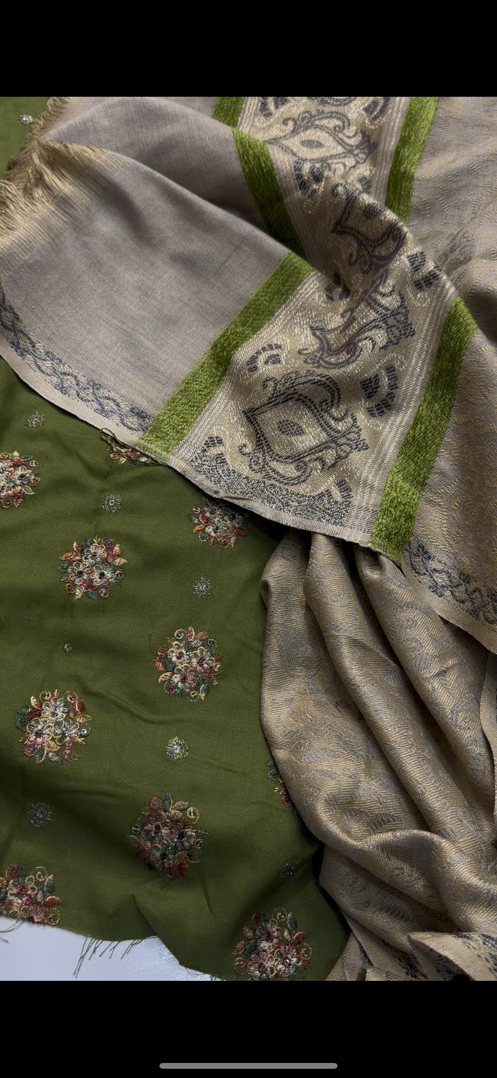 Asim jofa 3piece Multi embroidered pashmina wool jacard shawl velvet