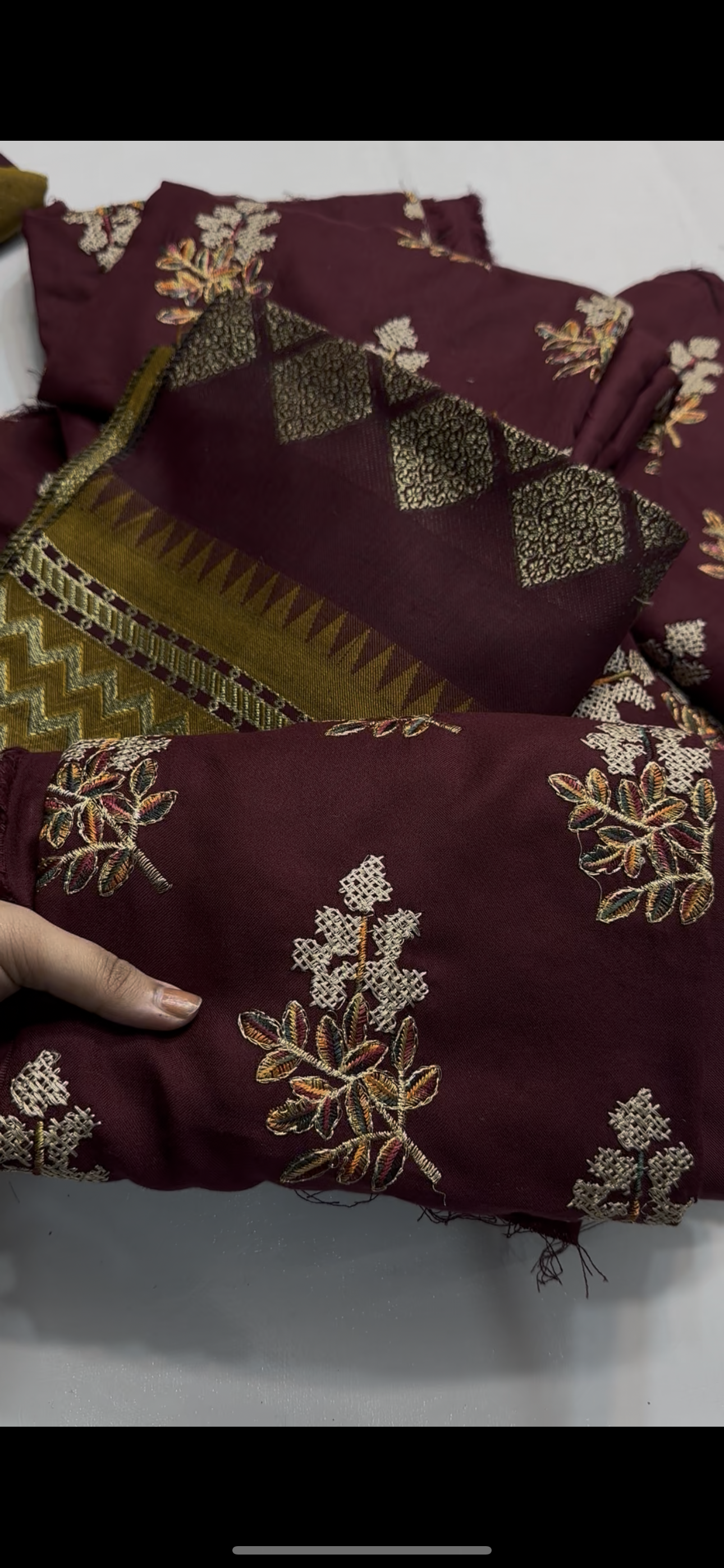 Maroon 3piece decent Multi embroidered