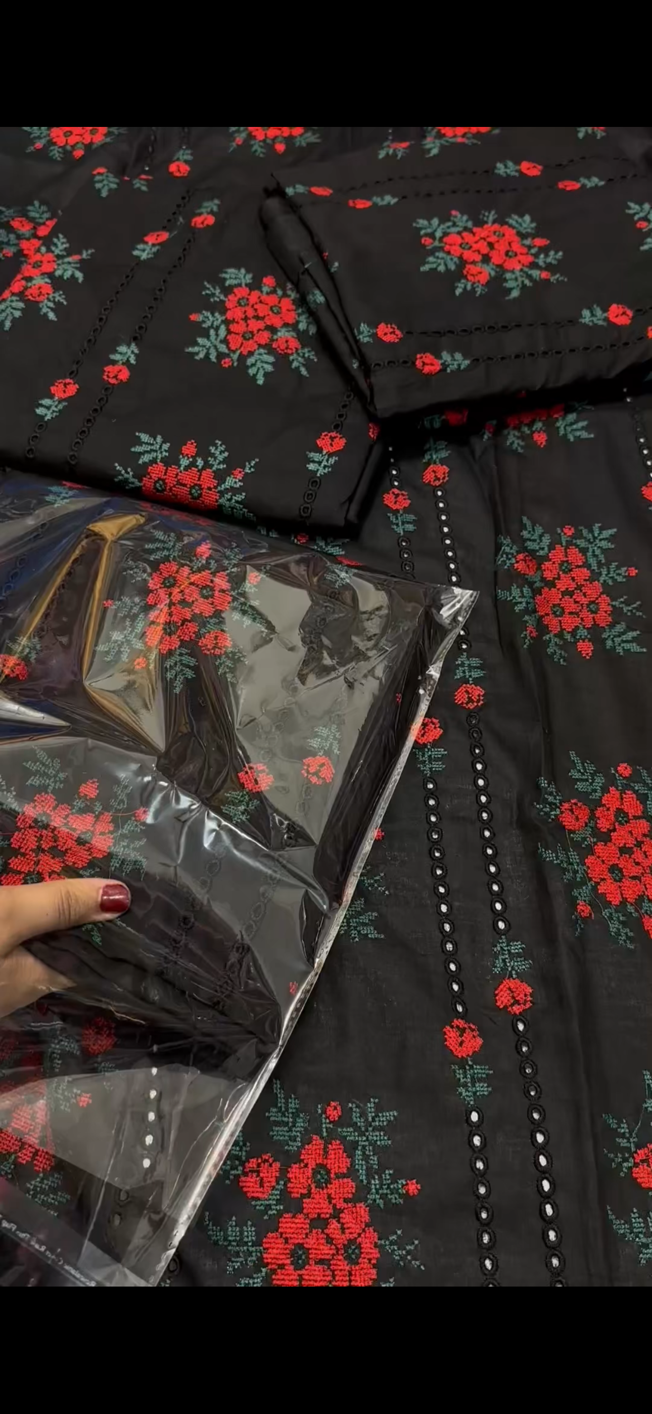 Cross stich 2PC Embroidered Suit – Elegant Black Beauty