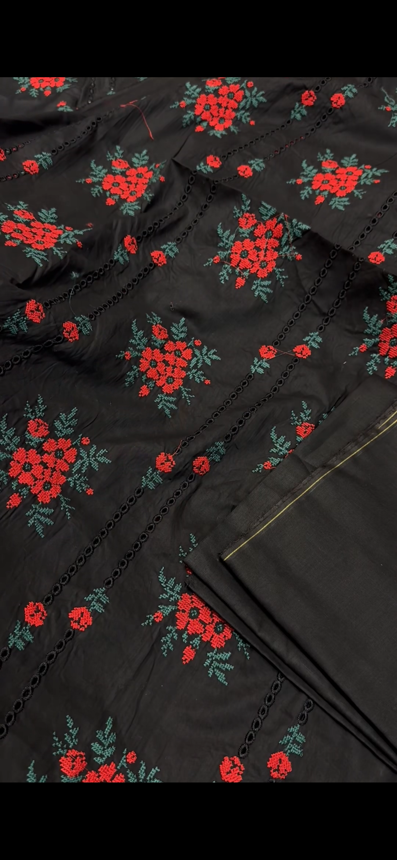 Cross stich 2PC Embroidered Suit – Elegant Black Beauty