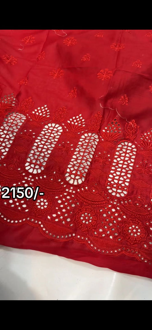 Vibrant Red Embroidered Fabric