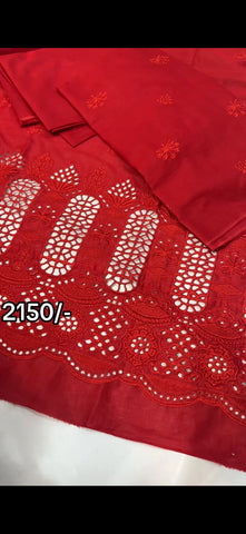 Vibrant Red Embroidered Fabric